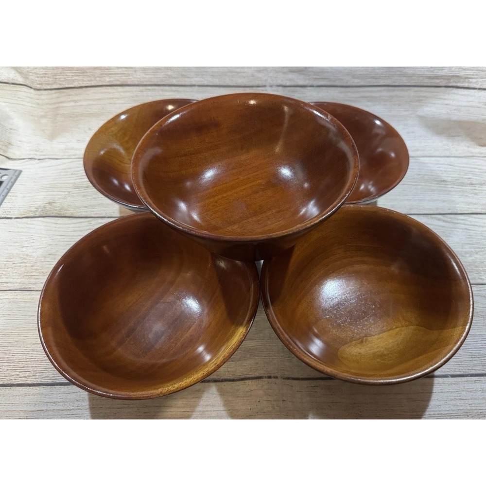 Vintage MCM Haitian Mahogany Bowls Set of 5 The Red Carpet Hand Made in Haiti